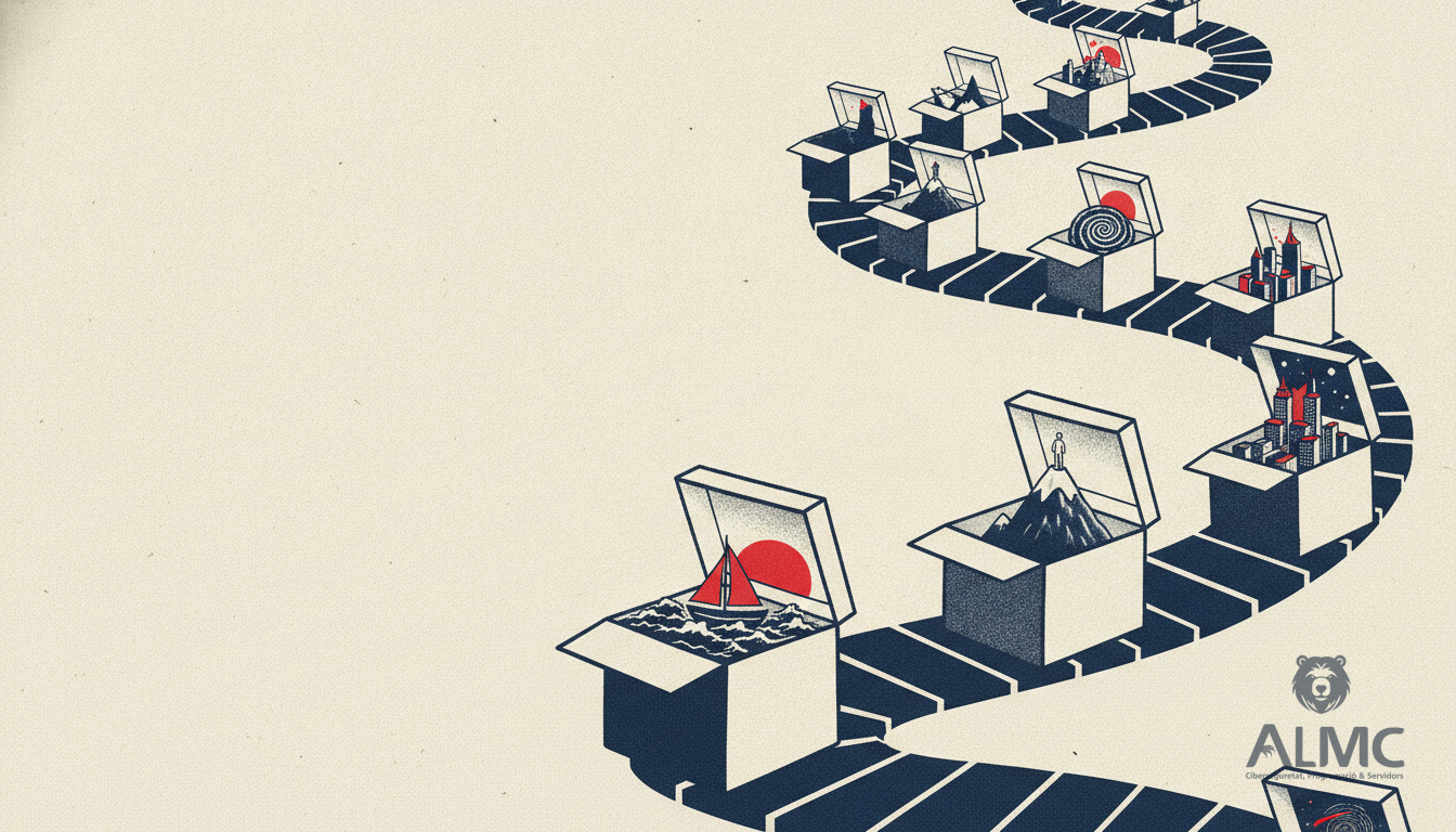 Product boxes sliding along a looping track, representing multi-slide Instagram carousel posts for ecommerce