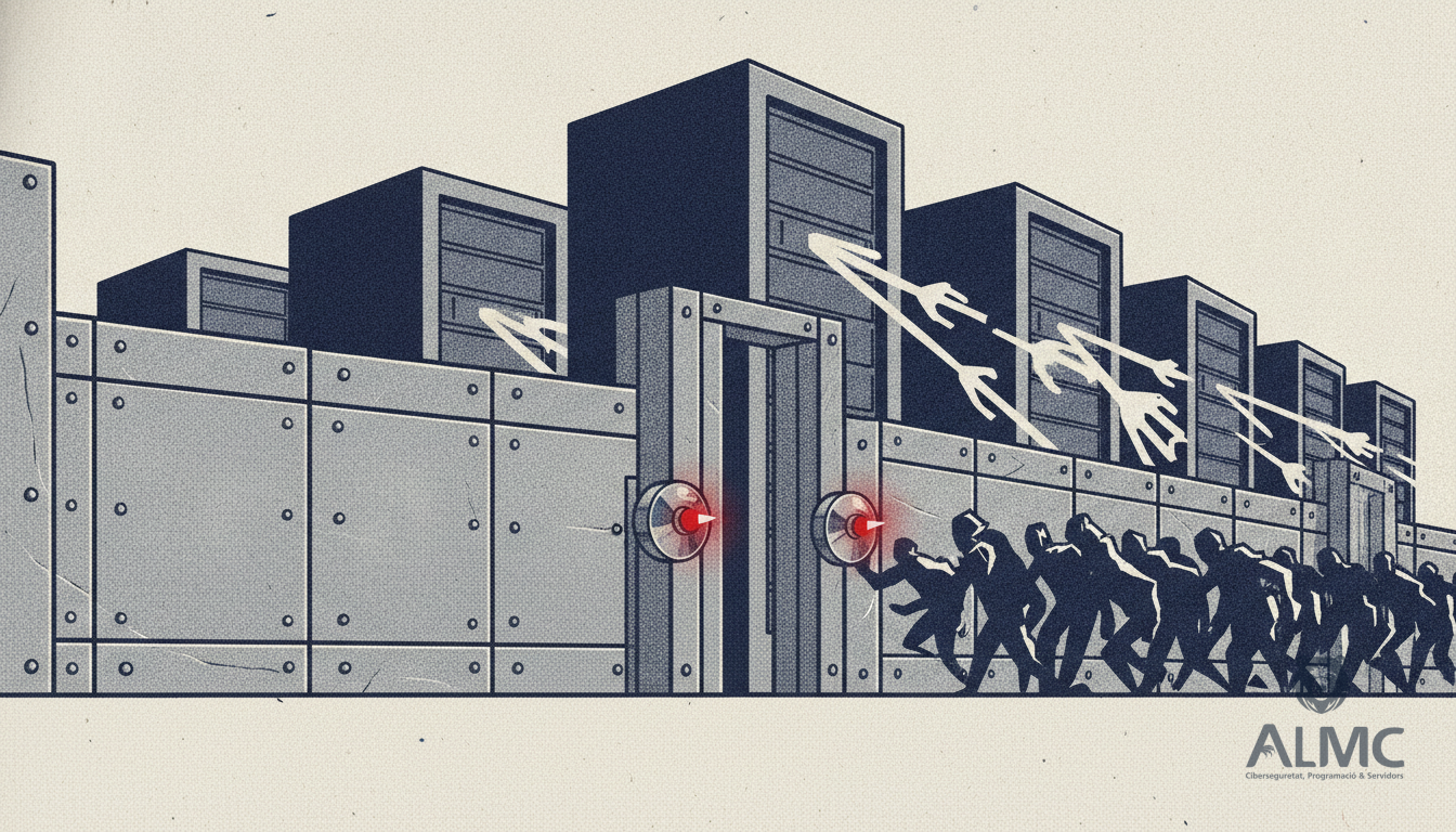 Server racks protected by a gate that filters out malicious traffic while allowing legitimate connections through